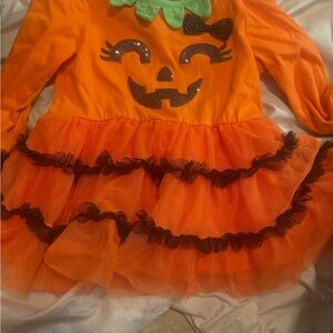 Little Lass Orange Pumpkin Dress with Black Accents